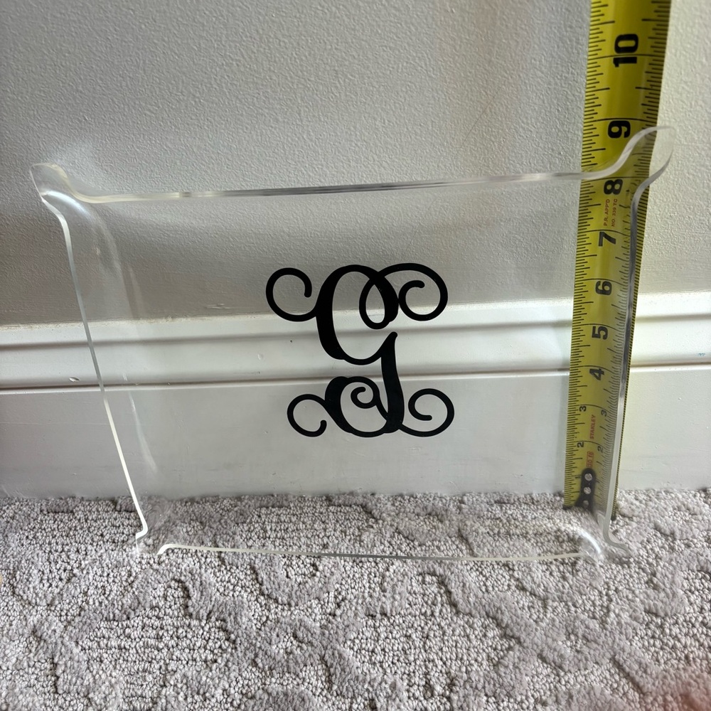 Clear Enamel Covered Cheese Board Dish with Serving Tray Monogram G Gift Party - Picture 3 of 7